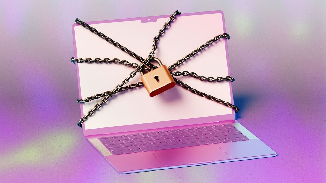 Computer locked down on stylized background