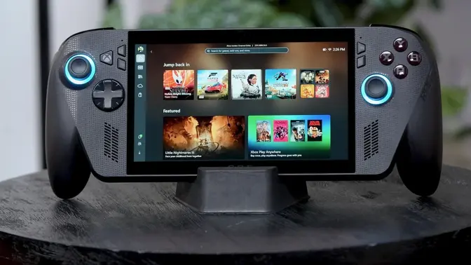 rog xbox ally x with game library on display
